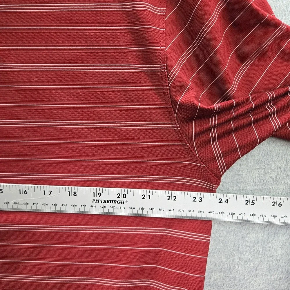 Nike‎ Golf Men Polo L Red Striped Button Short Sleeve Polyester